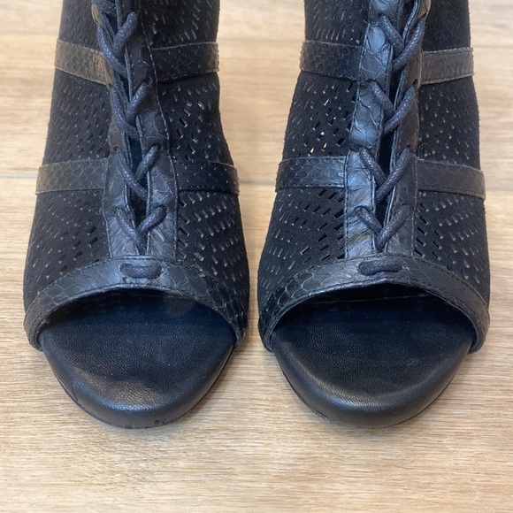 Joie | Sharie | Black Laser Cut Snake Lace‎ Up Pumps - Picture 6 of 13